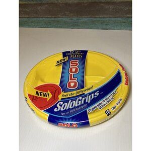 Solo Grips Plastic Disposable Party Plates Yellow NOS Rare Sealed Pack Of 15